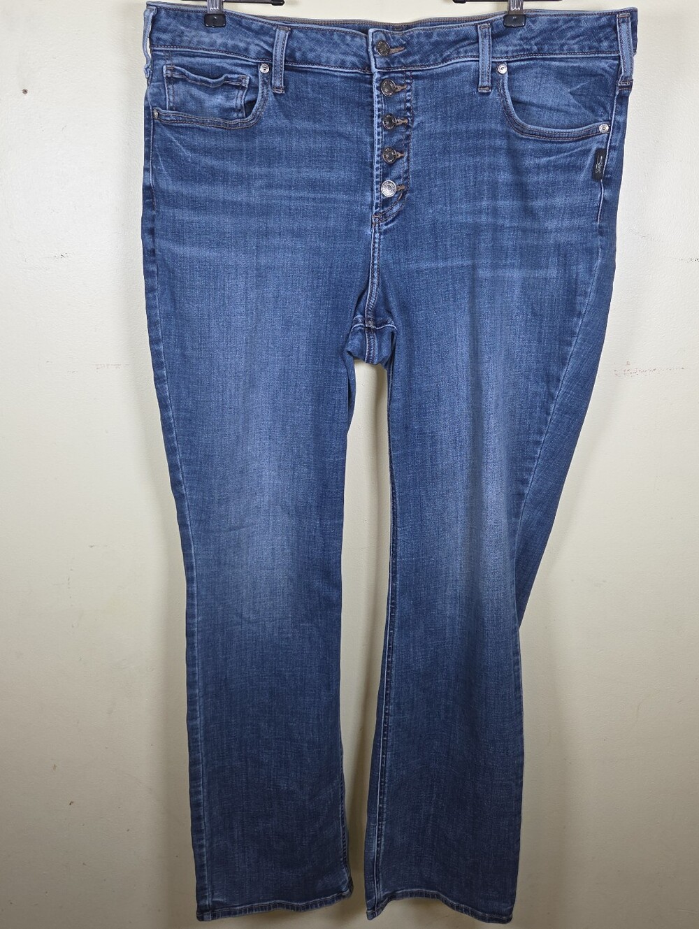 Silver Button Fly Jeans Women's Suki Slim Bootcut SZ 20x33 Blue Denim